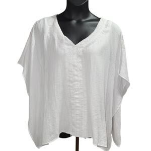 JM Collection White V-Neck Top Size XL  Vacation Core Lightweight Cotton Blouse